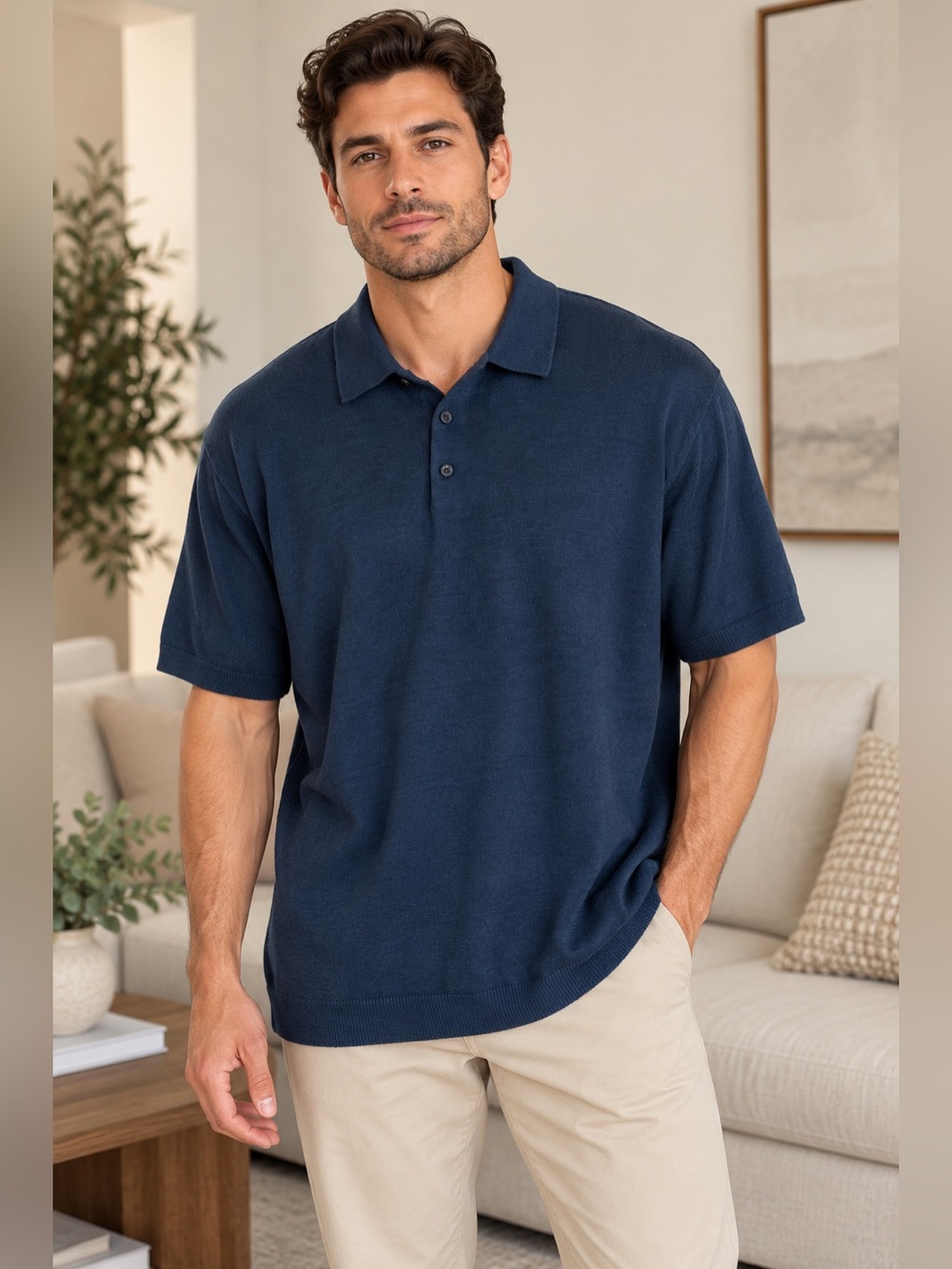 Cremieux Key West Men 100% Linen Knit Polo Shirt Navy Blue Short Sleeve Size XXL